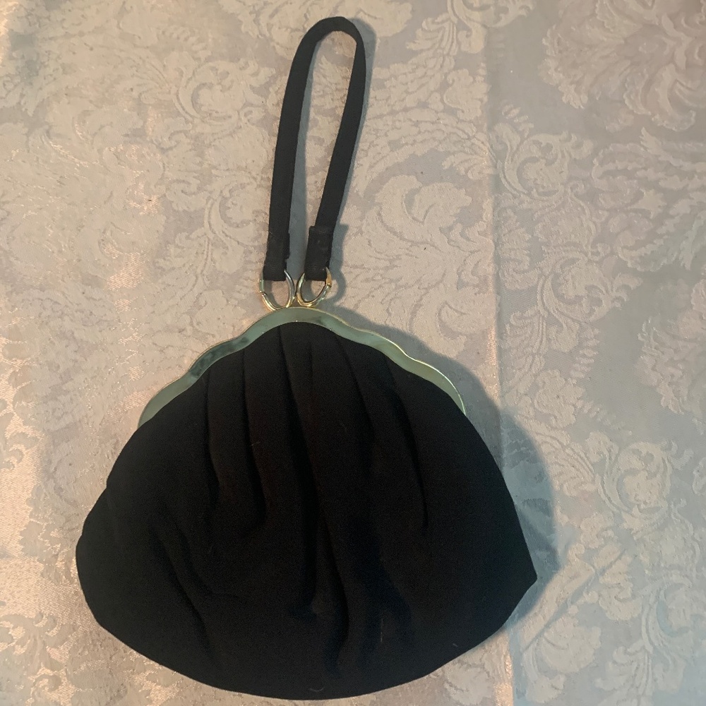 Mid-Century Harry Levine Kiss Lock Gold Frame Small Black Evening Purse